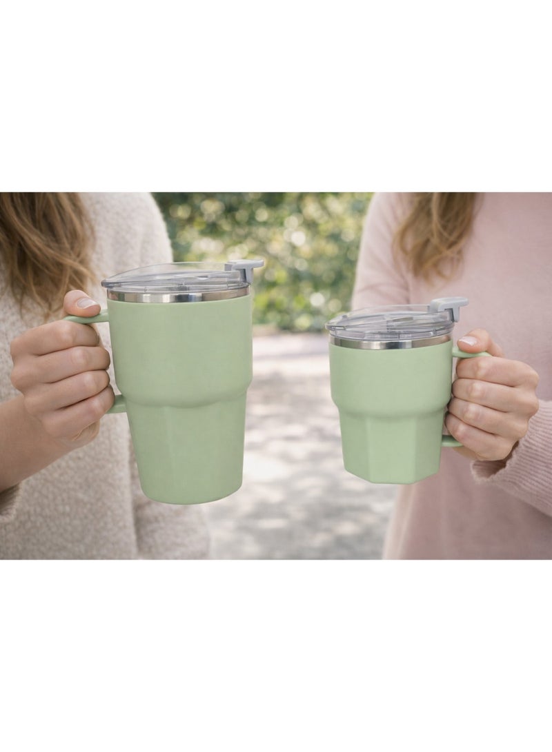 Set of 2 Rust-Resistant Insulated Stainless Steel Mugs (420ml + 560ml) with Airtight Lid & Handle – Keeps Drinks Hot & Cold - Image 3